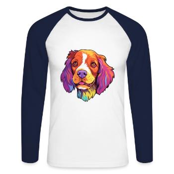 Français Bretagne chien race Cartoon Kawaii Illustrat - T-shirt baseball manches longues Homme - blanc/marine - Devant - Nik (191cm)