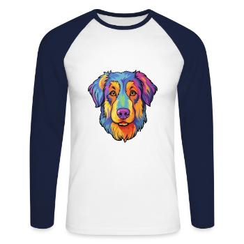 Georgischer Schäferhund Rasse Cartoon Kawaii Illustration - Unisex Baseballshirt langarm - Weiß/Navy - Vorne - Nik (191cm)