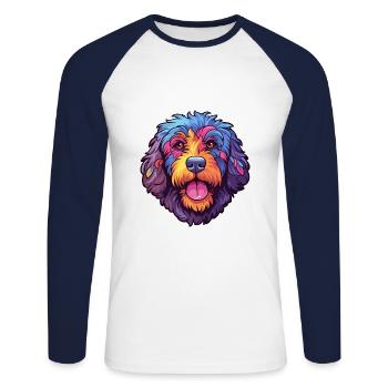 Frison chien d’eau race Cartoon Kawaii Illustratio - T-shirt baseball manches longues Homme - blanc/marine - Devant - Nik (191cm)