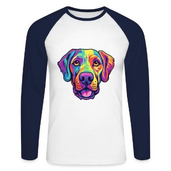 Gascon Saintongeois chien race Cartoon Kawaii Illus - T-shirt baseball manches longues Homme - blanc/marine - Devant - Nik (191cm)