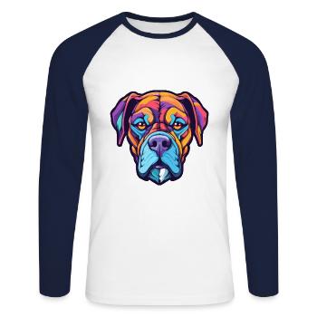 Deutsche Boxerhunderasse Karikatur Kawaii Illustration - Unisex Baseballshirt langarm - Weiß/Navy - Vorne - Nik (191cm)