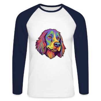Allemand à poil long Pointer chien race Cartoon Kawaii - T-shirt baseball manches longues Homme - blanc/marine - Devant - Nik (191cm)