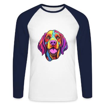 French Gascony Pointer Dog Breed Cartoon Kawaii Il - Unisex Long Sleeve Baseball T-Shirt - white/navy - Front - Nik (191cm)