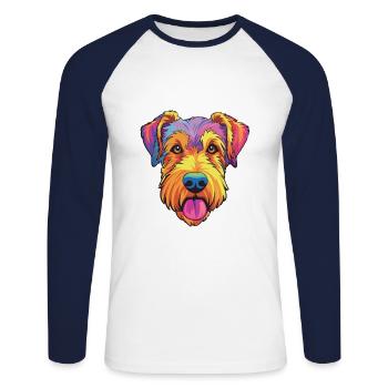 Chien de chasse allemand Terrier race de chien Cartoon Kawaii Il - T-shirt baseball manches longues Homme - blanc/marine - Devant - Nik (191cm)