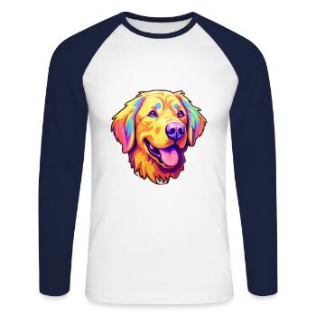 Golden Retriever Dog Breed Cartoon Kawaii Illustra - Unisex Long Sleeve Baseball T-Shirt - white/navy - Front - Nik (191cm)