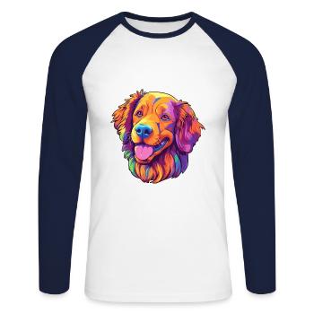 Hovawart chien race dessin animé Kawaii Illustration - T-shirt baseball manches longues Homme - blanc/marine - Devant - Nik (191cm)