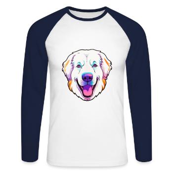 Kuvasz chien race dessin animé kawaii illustration - T-shirt baseball manches longues Homme - blanc/marine - Devant - Nik (191cm)