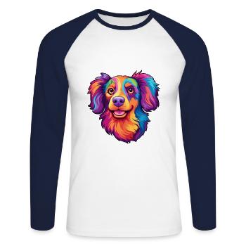 Havenese chien race dessin animé Kawaii Illustration - T-shirt baseball manches longues Homme - blanc/marine - Devant - Nik (191cm)