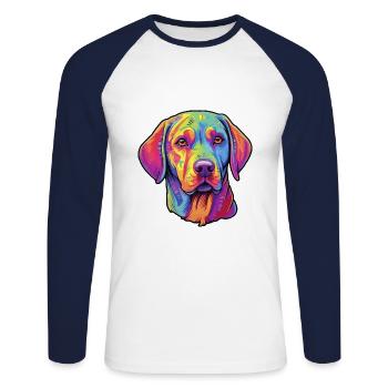 Labrador Hunderasse Cartoon Kawaii Illustration - Unisex Baseballshirt langarm - Weiß/Navy - Vorne - Nik (191cm)