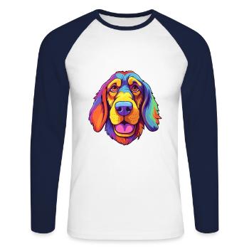 Chien de chasse lituanien race de chien Cartoon Kawaii Illustra - T-shirt baseball manches longues Homme - blanc/marine - Devant - Nik (191cm)