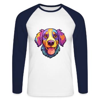 Hygenhund chien race dessin animé kawaii illustration - T-shirt baseball manches longues Homme - blanc/marine - Devant - Nik (191cm)