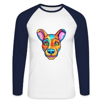 Kangaroo Dog Breed Cartoon Kawaii Illustration - Unisex Long Sleeve Baseball T-Shirt - white/navy - Front - Nik (191cm)