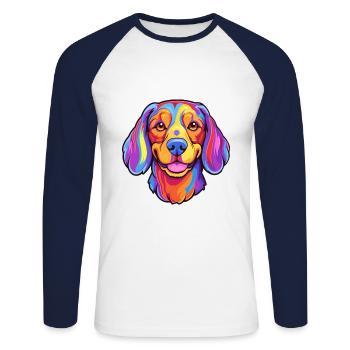 Karakachan chien race dessin animé Kawaii Illustration - T-shirt baseball manches longues Homme - blanc/marine - Devant - Nik (191cm)
