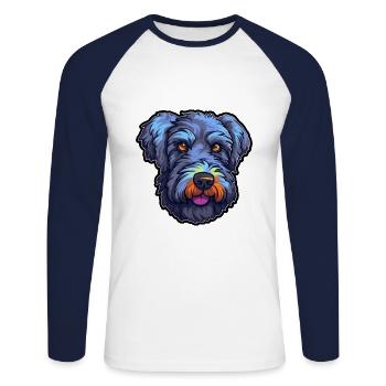 Kerry Blue Terrier race de chien dessin animé Kawaii Illust - T-shirt baseball manches longues Homme - blanc/marine - Devant - Nik (191cm)