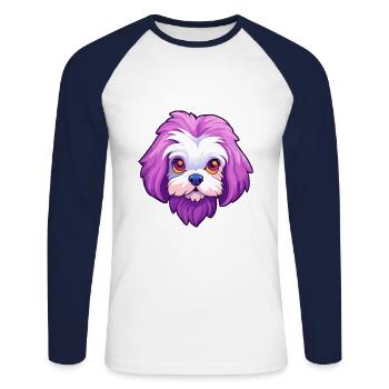Chien maltais race Cartoon Kawaii Illustration - T-shirt baseball manches longues Homme - blanc/marine - Devant - Nik (191cm)