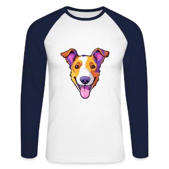 Miniature Fox Terrier chien race dessin animé Kawaii malade - T-shirt baseball manches longues Homme - blanc/marine - Devant - Nik (191cm)