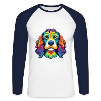 Kai Ken Dog Breed Cartoon Kawaii Illustration - Unisex Long Sleeve Baseball T-Shirt - white/navy - Front - Nik (191cm)