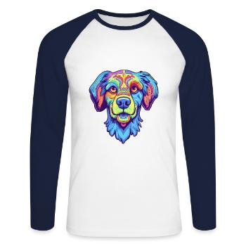 Kintamani chien race dessin animé kawaii illustration - T-shirt baseball manches longues Homme - blanc/marine - Devant - Nik (191cm)