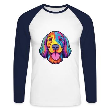 Laufhund Hunderasse Cartoon Kawaii Illustration - Unisex Baseballshirt langarm - Weiß/Navy - Vorne - Nik (191cm)