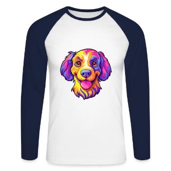 Koolie chien race dessin animé Kawaii Illustration - T-shirt baseball manches longues Homme - blanc/marine - Devant - Nik (191cm)