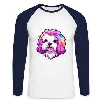 Maltais Shih Tzu Chien Race Cartoon Kawaii Illustra - T-shirt baseball manches longues Homme - blanc/marine - Devant - Nik (191cm)