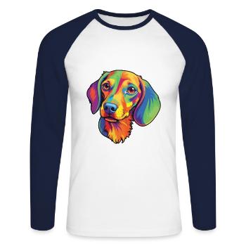 Miniatur Dackel Hunderasse Cartoon Kawaii Illus - Unisex Baseballshirt langarm - Weiß/Navy - Vorne - Nik (191cm)