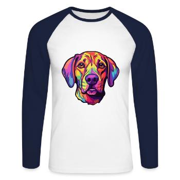 Mountain Cur Hunderasse Cartoon Kawaii Illustration - Unisex Baseballshirt langarm - Weiß/Navy - Vorne - Nik (191cm)