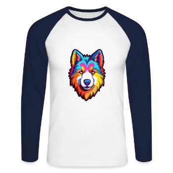 Northern Inuit Dog Breed Cartoon Kawaii Illustrati - Unisex Long Sleeve Baseball T-Shirt - white/navy - Front - Nik (191cm)