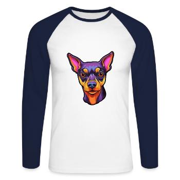 Miniatur Pinscher Hunderasse Cartoon Kawaii Illust - Unisex Baseballshirt langarm - Weiß/Navy - Vorne - Nik (191cm)