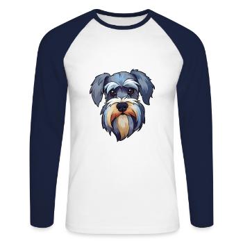 Miniature Schnauzer chien race dessin animé Kawaii Illus - T-shirt baseball manches longues Homme - blanc/marine - Devant - Nik (191cm)