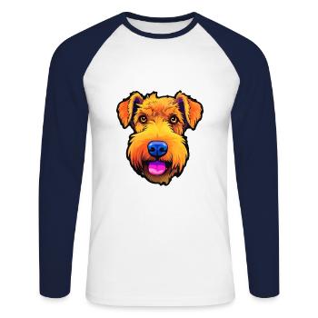 Lakeland Terrier chien race Cartoon Kawaii Illustra - T-shirt baseball manches longues Homme - blanc/marine - Devant - Nik (191cm)