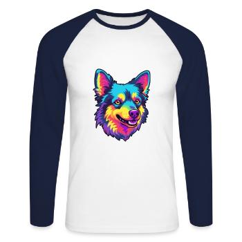 Mudi Hunderasse Karikatur Kawaii Illustration - Unisex Baseballshirt langarm - Weiß/Navy - Vorne - Nik (191cm)