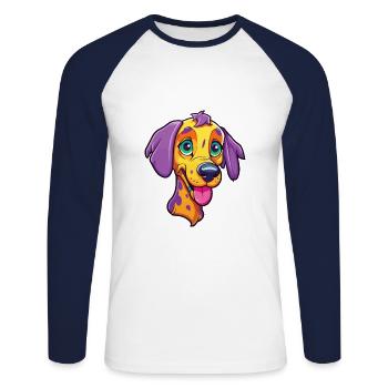 Leopard Cur Hund Rasse Cartoon Kawaii Illustration - Unisex Baseballshirt langarm - Weiß/Navy - Vorne - Nik (191cm)