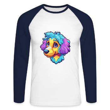 Kyi Leo Hunderasse Cartoon Kawaii Illustration - Unisex Baseballshirt langarm - Weiß/Navy - Vorne - Nik (191cm)