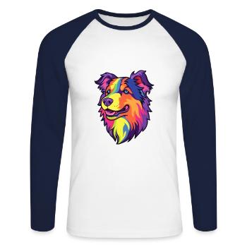 Lapponian Herder Dog Breed Cartoon Kawaii Illustra - Unisex Long Sleeve Baseball T-Shirt - white/navy - Front - Nik (191cm)