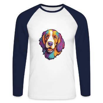 Landseer Dog Breed Cartoon Kawaii Illustration - Unisex Long Sleeve Baseball T-Shirt - white/navy - Front - Nik (191cm)