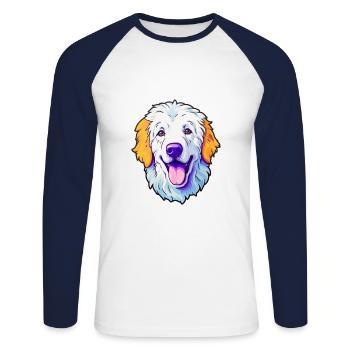 Kuvasz Hungarian Dog Breed Cartoon Kawaii Illustra - Unisex Long Sleeve Baseball T-Shirt - white/navy - Front - Nik (191cm)