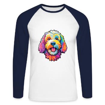 Labradoodle Dog Breed Cartoon Kawaii Illustration - Unisex Long Sleeve Baseball T-Shirt - white/navy - Front - Nik (191cm)