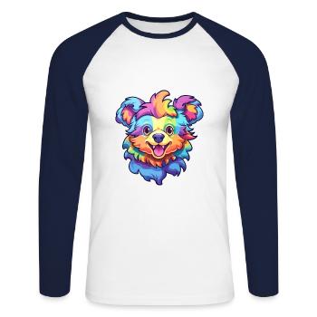 Hokkaido chien race dessin animé kawaii illustration - T-shirt baseball manches longues Homme - blanc/marine - Devant - Nik (191cm)