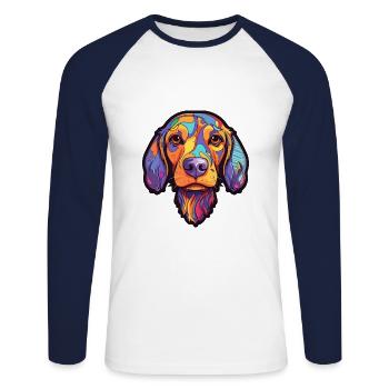 Harrier Hunderasse Cartoon Kawaii Illustration - Unisex Baseballshirt langarm - Weiß/Navy - Vorne - Nik (191cm)