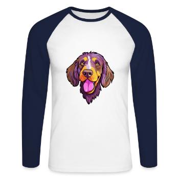 German Wirehaired Pointer Dog Breed Cartoon Kawaii - Unisex Long Sleeve Baseball T-Shirt - white/navy - Front - Nik (191cm)