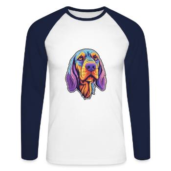 Frison chien d’arrêt race Cartoon Kawaii Illustra - T-shirt baseball manches longues Homme - blanc/marine - Devant - Nik (191cm)