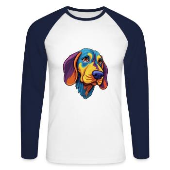 Français Tricolor Hound chien race dessin animé Kawaii Ill - T-shirt baseball manches longues Homme - blanc/marine - Devant - Nik (191cm)