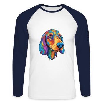 Finnish Hound Dog Breed Cartoon Kawaii Illustratio - Unisex Long Sleeve Baseball T-Shirt - white/navy - Front - Nik (191cm)