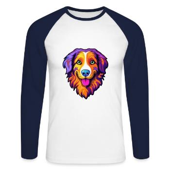 English Shepherd Dog Breed Cartoon Kawaii Illustra - Unisex Long Sleeve Baseball T-Shirt - white/navy - Front - Nik (191cm)