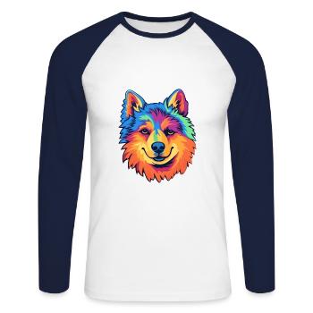 Finnish Lapphund Dog Breed Cartoon Kawaii Illustra - Unisex Long Sleeve Baseball T-Shirt - white/navy - Front - Nik (191cm)