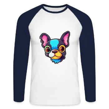 Boston Terrier Hunderasse Cartoon Kawaii Illustrati - Unisex Baseballshirt langarm - Weiß/Navy - Vorne - Nik (191cm)