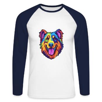 Race de chien de berger d’Europe de l’Est Cartoon Kawaii Il - T-shirt baseball manches longues Homme - blanc/marine - Devant - Nik (191cm)