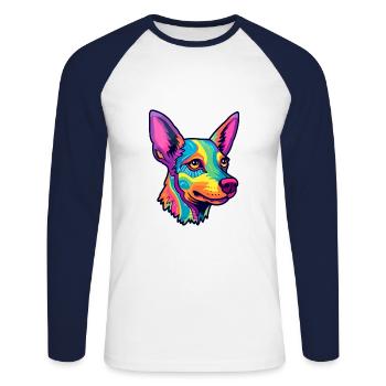 Braque Français Race de chien Cartoon Kawaii Illustrat - T-shirt baseball manches longues Homme - blanc/marine - Devant - Nik (191cm)