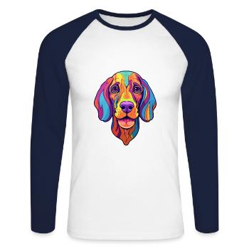 Braque Du Bourbonnais Race De Chien Cartoon Kawaii Ill - T-shirt baseball manches longues Homme - blanc/marine - Devant - Nik (191cm)